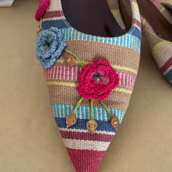 Colorful Striped Women's Mules with Floral Accents - Picture 2 of 4